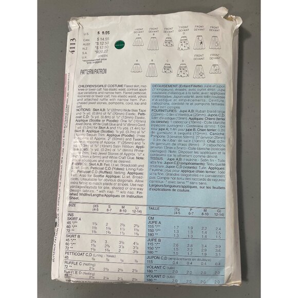 Butterick 4113 Girls Poodle Skirt Costume Pattern All Sizes Included Vintage CUT - Picture 4 of 7